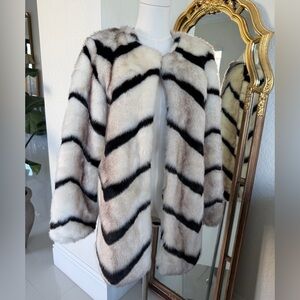 Vintage 60’s, 70’s Chevron Faux Black and White Fur Coat
